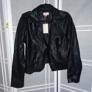 New! Vegan leather skies are blue moto black jacket! L